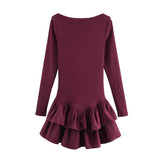 2025 New Spring Summer Retro Y2K A-line Short Dress Long Sleeve Tight Fashion Women Dresses O-neck Ruffle Chic Female Clothing