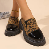 Pbong  Women's Chunky Platform Loafers Leopard Print Slip On Casual Shoes Woman Fashion Patent Leather Thick Sole Dress Shoes Plus Size