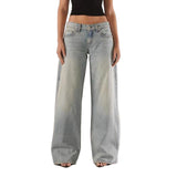 Pbong  Women's Jeans with Pockets Fashion Loose Fit Casual Solid Low Rise Wide Leg Denim Pants