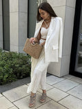 2025 New Beige Long Skirt For Women Casual Solid Color Elastic Waist Pleated Spring Summer Skirt Fashion Simple Woman Clothing
