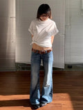 American Retro High Street Spicy Girls Low Waist Jeans Women Vintage Y2k Harajuku Baggy Solid Slim Denim Flared Pants