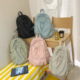 Women's Drawstring Ruched Lightweight Backpack Minimalist Casual Aesthetic Daily Simple Solid Color School Bag New Trend