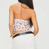 y2k Tube Tops Women Summer Clothes Flower Print Off Shoulder Strapless Front Slit Bandeau 2000s Clothing Streetwear