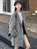 Korean Chic Elegant Jacket Women Loose Design Double Sided Wear Plaid Coat Fall Fashion Long Sleeve Sweet Pockets Outwear