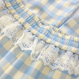 Sweet Lace Plaid Pants Women Patchwork Loose High Waist Wide Leg Trousers Japan Casual Lady Vintage Cute Spring New Pant