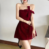 Pbong  Sexy Backless Bow Strapless Dresses Summer Women's Dress New Skinny Solid Color Sleeveless Sparkling Mini Dress Woman Clothing