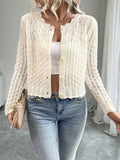Spring and Autumn Women's Elegant Solid Color Round Neck Hollow Button Front Cardigan Sweater