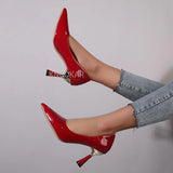 Pbong  New Pointed Thin Heels Classic Casual High Heels New Embossed Fashion Large Shoes Women's Shoes