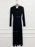 Solid Color Simple Basic Long Dress Gray Black Casual Spring Autumn Dress Elegant Chic Round Neck A-line Ribbed Dress 2025 New