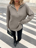 High Collar Zipper Long Pullover Knitted Sweater Autumn Winter Fashion Warm Cozy Knitwear for Women