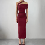 Pbong  Sexy Backless Shoulder Maxi Dress for Women Summer Dresses New Skinny High Waist Solid Neck Hanging Dress Woman Clothing