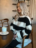 Autumn Blue Solid Mohair Loose Knit Sweater Women Elegant O-neck Long Sleeve Knitting Pullover Lady Casual Street Knitwear