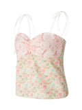 Women Floral Camisole Tops Y2K Retro Fairycore Tank Tops Spaghetti Straps Tie-up Cut Out Corset Crop Top Summer