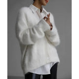 Spring Autumn Women Cardigan Sweater Jacket 2025 Imitation Mink Fur Versatile Female Sweater V-neck Loose Ladies Knitted Top