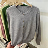 Gold Button Cardigan for Women Long Sleeve Single Breasted Knit Jacket Sweater Tops Sweaters Spring Autumn Ladies Soft Knitwear