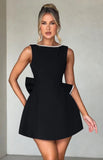 Elegant Pearl Bow Backless Sexy Mini Dress Women's Luxury Party Short Dresses White Black Pink Birthday Evening Wedding Summer