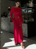 Fashion Knit Long Dress Off-Shoulder Female Ribbed Loose High Waist Elegant Autumn Party Dress Ladies Knitwear Maxi Dress