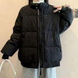 Preppy Style Sweet Pink Parkas Women Vintage Long Sleeve Winter Thick Warm Cotton Jacket Casual Stand Collar Loose Outwear