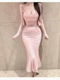 Tight Slip Dress And Cardigan Two Piece Set Cotton Blend O-neck Slim Long Dress + Jacket Women Suit Spring Summer Dress Of Suit