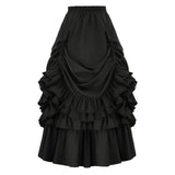 Pbong  Spring European Vintage Style Women High Waist Ruffled Long Skirt Solid White Party Dance Victorian Cosplay Costume Skirt