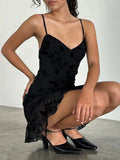 Pbong  Spaghetti Strap Bodycon Short Dresses for Women V Neck Sleeveless High Waist Patchwork Lace Mesh Hem Dress Female