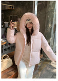 Preppy Style Sweet Parkas Women Cute Long Sleeve Vintage Faux Fox Hooded Cotton Coat Korean Winter Thick Warm New Outwear