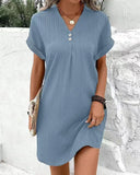 Pbong  Casual Loose Mini Dress Women Summer Fashion Short Sleeve Ladies V-neck Beach Short Dress Elegant