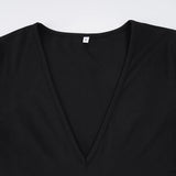 Pbong  Basic Solid Folds Bodycon Dress Sexy Slim Deep V-Neck Long Sleeve Mini Dresses For Women Autumn Spring Fashion Streetwear