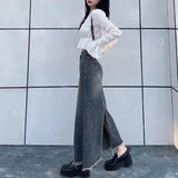 Autumn Retro Classic All-Match Skirt Women Casual Commuter Outing Tight Sexy Irregular Long Denim Vitality Skirt Girl Cool