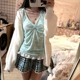 Pbong  Summer New Green Lace Splicing Halter Tank Tops Japanese Retro Subculture V-neck Vest Women's Original Polka Dot Print Slim Top