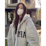 Pbong  Trendy American Style Embroidered Hooded Sweatshirt Women's Loose Fit Oversize Jacket Versatile Top For Spring And Autumn