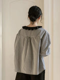 Vintage Sweet Plaid Shirts Women Casual Loose Ruffles Japan Blouse Spring Elegant Long Sleeve Female Cute Preppy Style Top