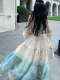 Autumn Women Printed Midi Dress Vintage Off Shoulder Halter Long Sleeve Loose A-Line Casual Dresses Female Vestidos Mujer New