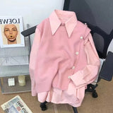 Candy Color Knit Vest Shirt Women Two Pieces Button Polo Neck Long Sleeve Fashion Autumn Winter Ladies Winter Shirts