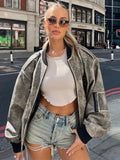 Women Fashion Solid Leather Zip Up Jackets Autumn Winter O Oeck Long Sleeve Streetwear Coat 2023 Ladies Causal Loose Tops