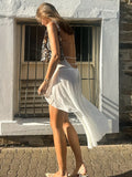 Mesh See Through Halter Dress For Women Sexy Ruched Big Backless Mini Dress Summer New Beach Vacation Dress Irregular