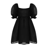 Pbong  Women's Short Puff Sleeve Off Shoulder Square Neck Fairy Mini Tie Dye Party Prom High Waist Tulle Princess Dress