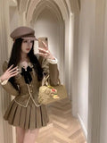 Women Two-piece College Style Short Stylish Suit Jacket with High Waist Slimming Pleated Skirt  Age Reducing Set/single Piece