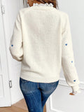 Women's Elegant Heart- Lace Trim Drop Shoulder Sleeve Round Neck Sweater - Soft Pullover with Delicate Lace Accents, All-Season