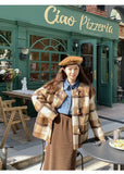 Vintage Faux Woolen Plaid Coat Women Fall Winter Long Sleeve Sweet Jacket Retro Preppy Style Korean Elegant O Neck New Tops