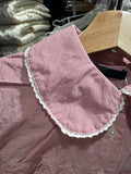Red Striped Slim T-Shirt Blouse Woman Summer Lace Trim Peter pan Collar Single Breasted Short Sleeve Tee Sweet Cotton Shirt Y2k