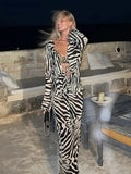 2023 Tracksuit Women Print Y2K Long Sleeve Top Shirts Bandage And Pants Sexy Two Piece Set Casual Outfits Party Clubwear