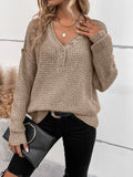 Autumn and winter new button V-neck pullover long sleeved knitted sweater