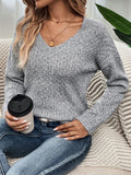 Autumn and winter women's casual V-neck long sleeved knitted sweater