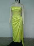 Sexy Spaghetti Strap Draped Long Bodycon Dress Summer Women V-Neck High Split Backless Dress Elegant Evening Party Club Dress