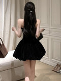 Black Velvet Womens Dresses Sexy Strapless Backless Wedding Party Mini Dress Slim Waist Prom A-Line Vestidos Female Clothes New