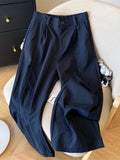 Casual Elegant Wide Leg Pant Women Vintage High Waist Loose Korean Trousers Fall Winter Pockets Solid Simple Retro Pants