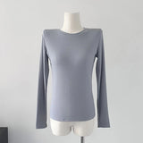 Soft Modal Knit Autumn Women's T-shirts Round Neck Long Sleeve Simple Basics Tees Solid Color Pink Fashion Spring Slim Top Woman