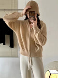Women Zip Up Knit Cardigan Hooded Zipper Front Sweater Jacket Hoodie Teen-girl Fall Winter Casual Outfit