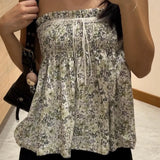 Y2k Elastic Bust Strapless Flowy Camisole Floral Graphic Print Tube Tops Fairycore Sweet Cute Off Shoulder Backless BabydollVest